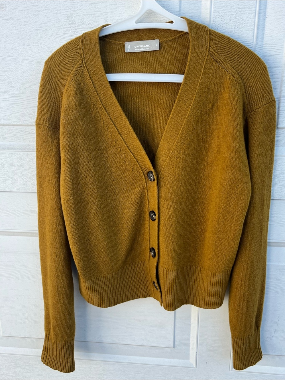 Everlane Women's Mustard V-Neck Button-Up crop Cardigan S